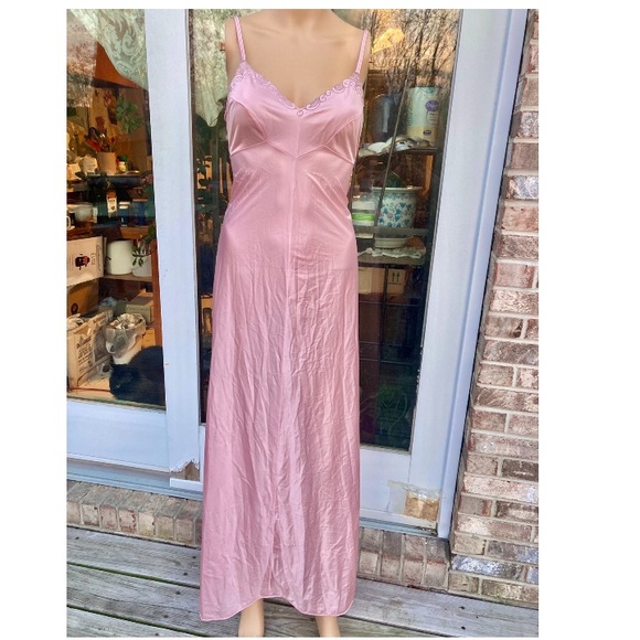 Vintage 1970 Collector Item Dreamy Dreamcore Light Pink Coquette Slip Maxi Dress - Picture 7 of 15